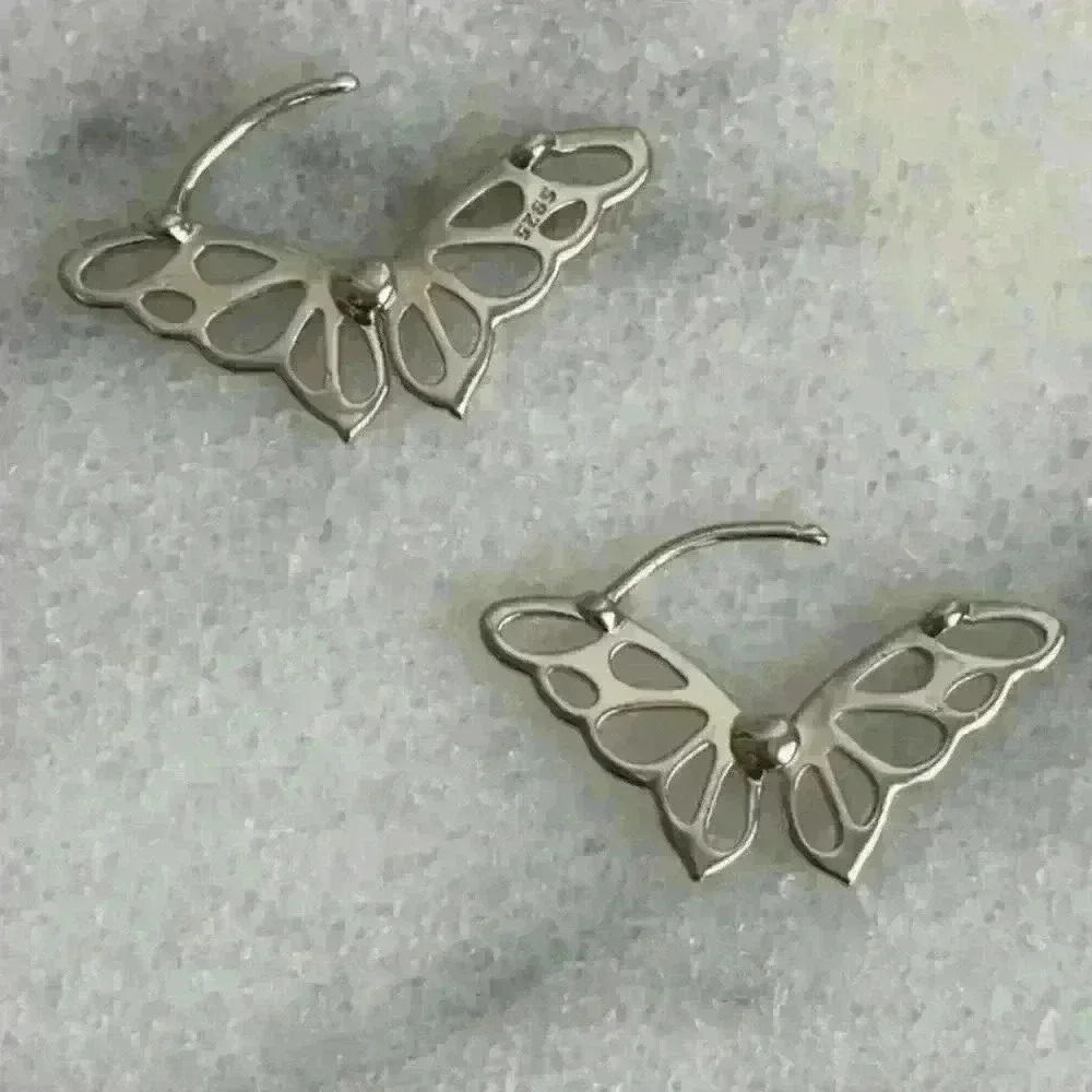 Sterling Silver Butterfly Wing Hoop Earrings Brand New - Picture 3 of 3